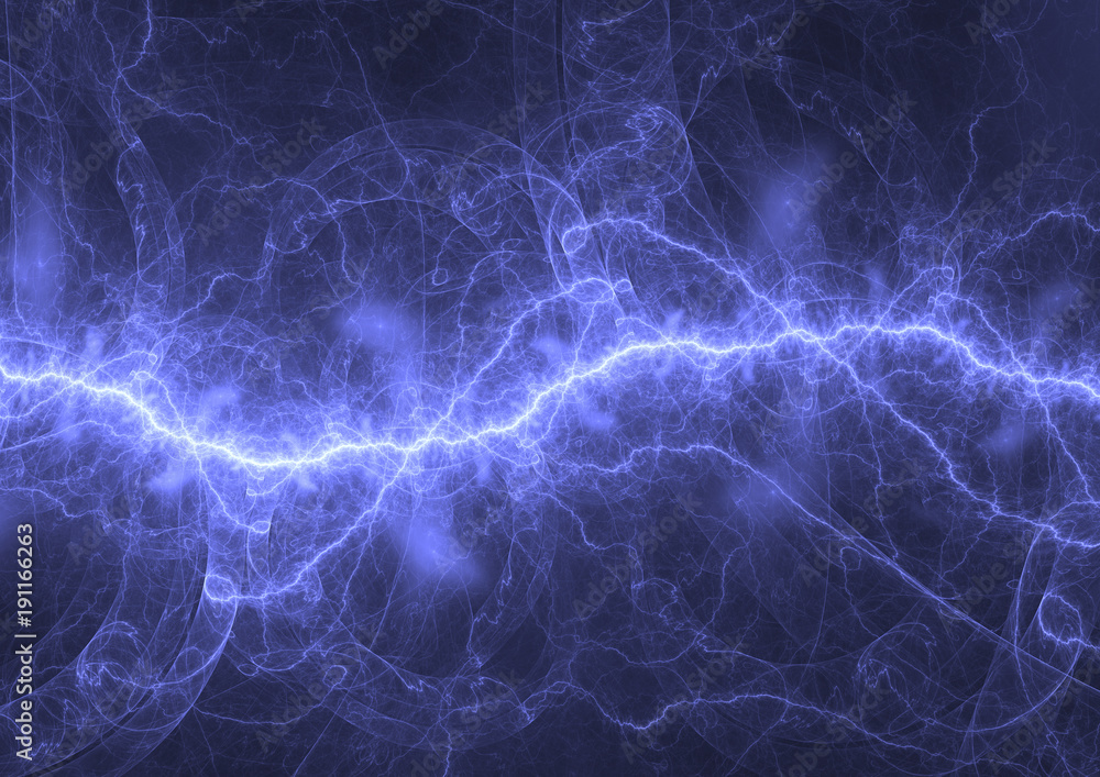 Blue plasma lightning, electrical and energy background
