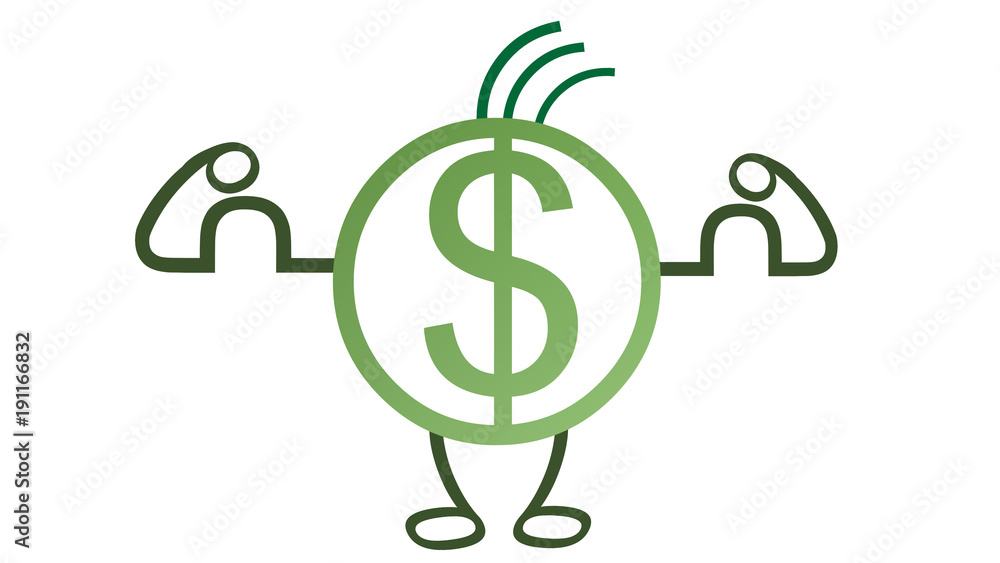 The U.S. dollar is currently strong. A green figure with the monetary symbol on its body is flexing its muscles to show the strength. The U.S. dollar is currently strong. A green figure with the monetary symbol on its body is flexing its muscles to show the strength.