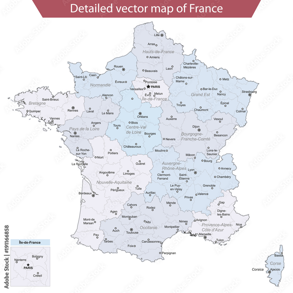 Detailed vector map of France