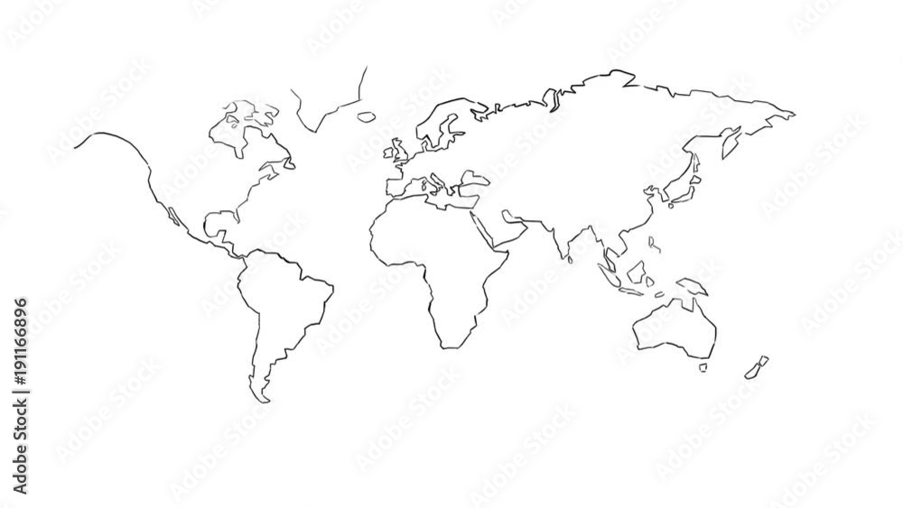 Whiteboard animation graphic of the worl map Whiteboard animation graphic of the worl map