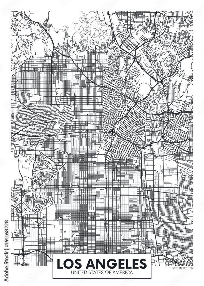 Naklejka premium Wektor plakat mapa miasta Los Angeles