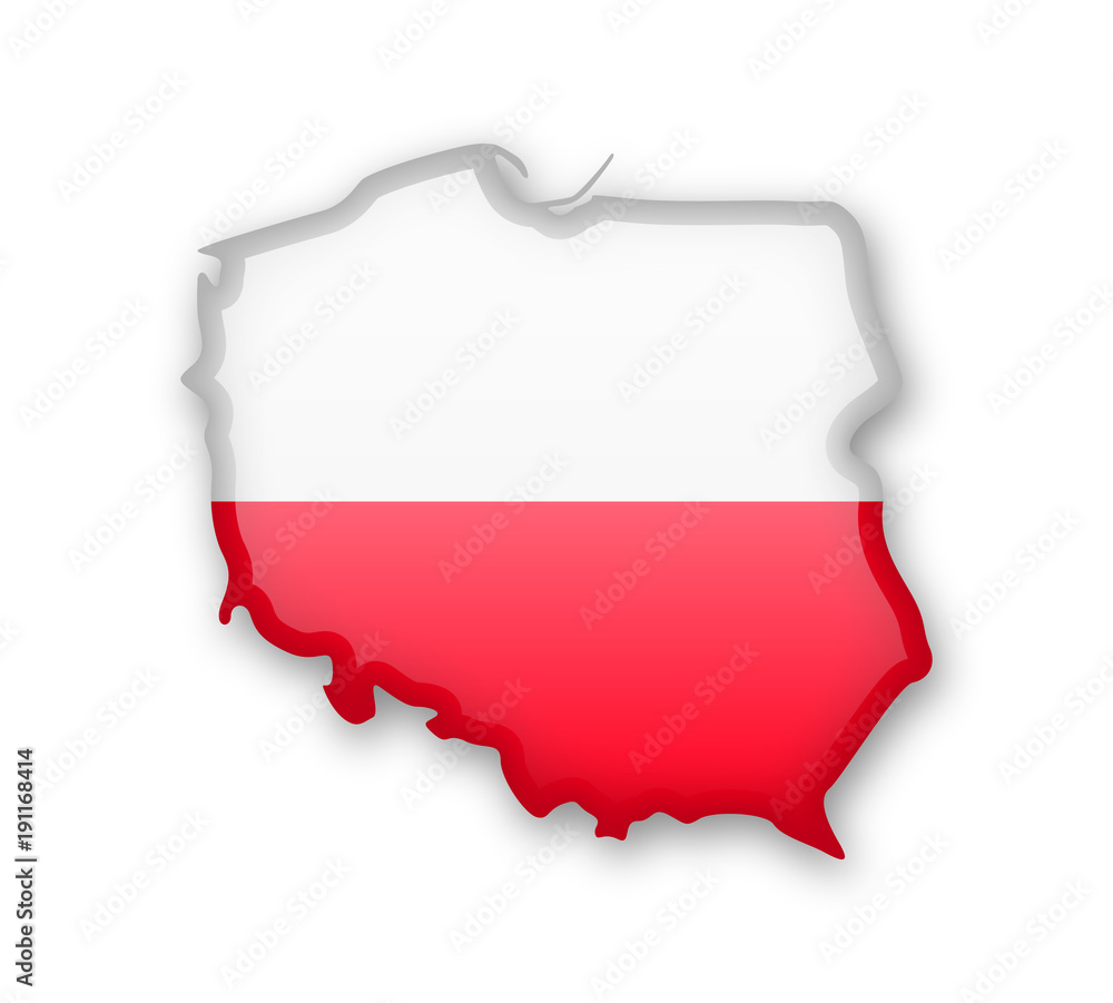 Fototapeta Polska flaga i kontur kraju.