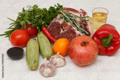 Products for grilled beef with zucchini and peppers