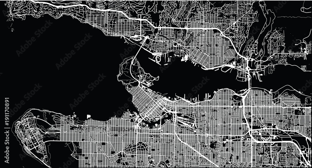 Fototapeta premium Mapa miasta miejskiego wektor Vancouver, Kanada