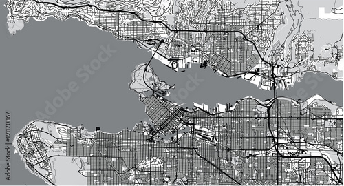 Urban vector city map of Vancouver, Canada