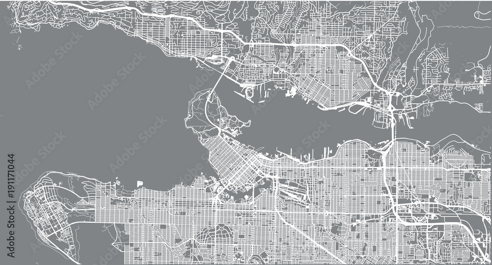 Naklejka premium Mapa miasta miejskiego wektor Vancouver, Kanada