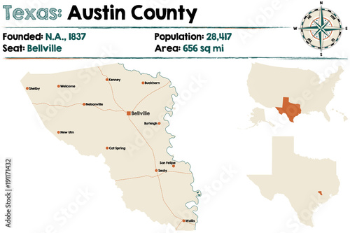 Detailed map of Austin county in Texas  USA