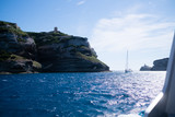 Cliffs near Bonifacio as seen from a boat in Corsica, France