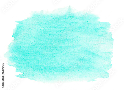 Abstract ink texture brush background turquoise green aquarel watercolor splash hand paint on white background