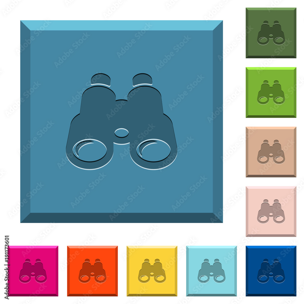 Binoculars engraved icons on edged square buttons Binoculars engraved icons on edged square buttons