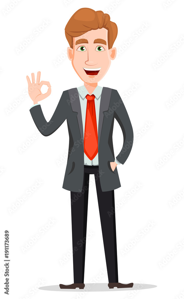 Handsome businessman in suit showing ok sign Handsome businessman in suit showing ok sign