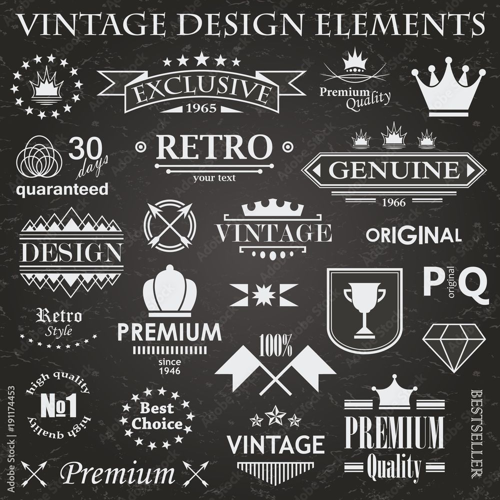 Fototapeta premium Set of vintage design elements. Retro style. Grunge effect