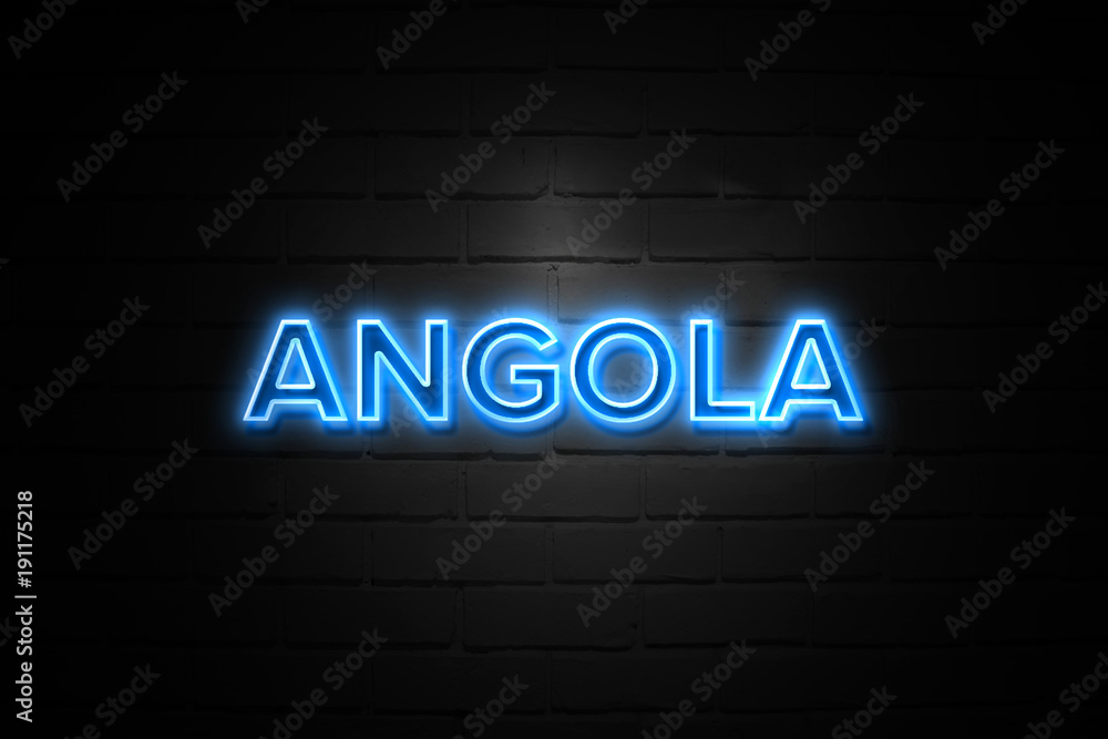Angola neon Sign on brickwall Angola neon Sign on brickwall