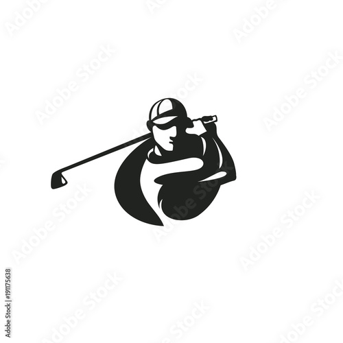 black golf player logo templete vector illustration.