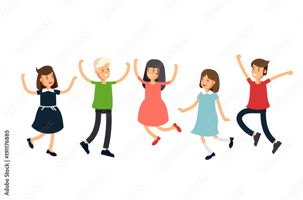 Vctor illustration set funny kids jumping on a white background. Children have fun together. Friends teens. Vctor illustration set funny kids jumping on a white background. Children have fun together. Friends teens.