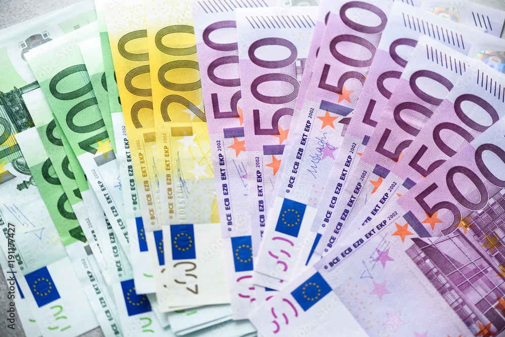 Euro currency money banknotes background. Payment and cash concept. Announced cancellation of five hundred euro banknotes. Top view Euro currency money banknotes background. Payment and cash concept. Announced cancellation of five hundred euro banknotes. Top view
