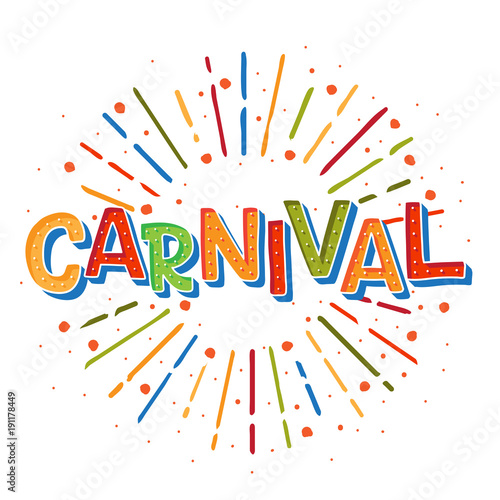 Popular Event Brazil Carnival Title With Colorful frame. Travel destination in South America During Summer. Vector logo for Carnival, poster for dance carnival show.