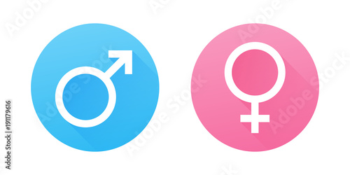 Male and female gender symbols. Flat design vector icons.