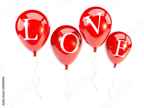 Red balloons with word love