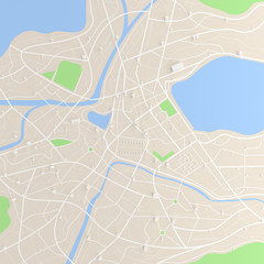 3D rendered top view of city map with road building river 3D illustration