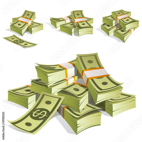 Set of money. Packing in bundles of bank notes. Isolated on white background.
