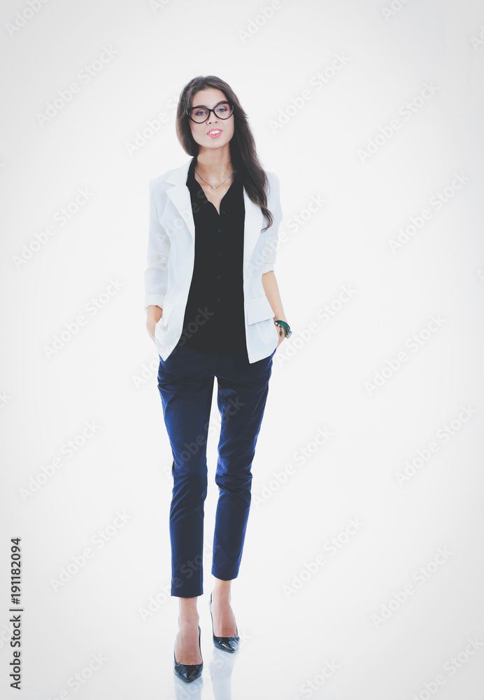 Young woman standing, isolated on white background. Young woman. Young woman standing, isolated on white background. Young woman.