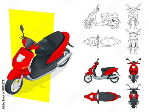 Trendy electric scooter, isolated on white background. Isolated Motorbike template for moped, motorbike branding and advertising