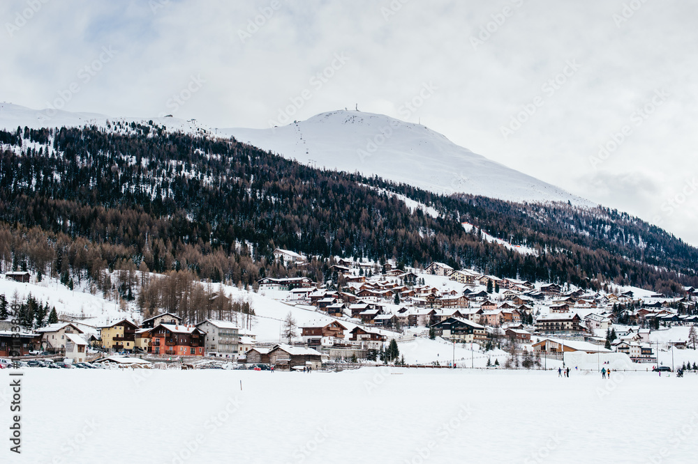 LIVIGNO, ITALY-January, 5, 2015: Livigno winter tourist country of the Italian Alps very known for winter holiday practicing winter sports