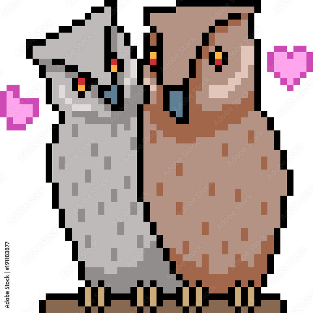Fototapeta premium vector pixel art owl couple