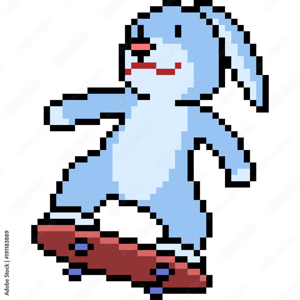 vector pixel art rabbit skateboard vector pixel art rabbit skateboard