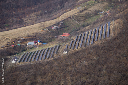 Solar power installation in a rural setting outside of Baile Herculane, Romania