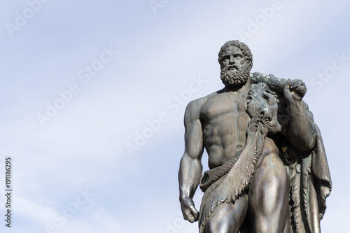 Baile Herculane, Romania - 01.01.2018: Hercules stands guard in the old town square. photo