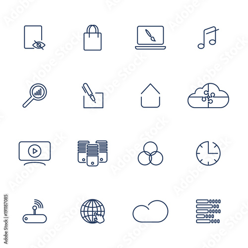Set of 16 vector icons for software, application or websites - social media and technology