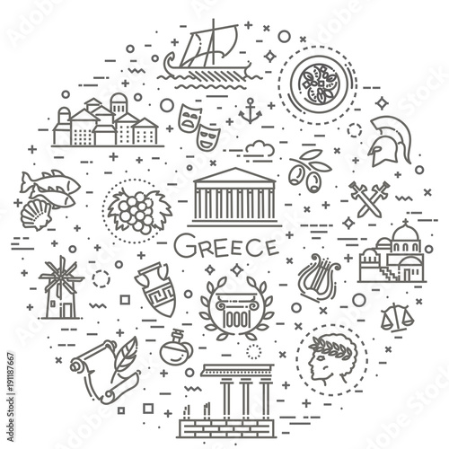 Greece line icon set.Vector