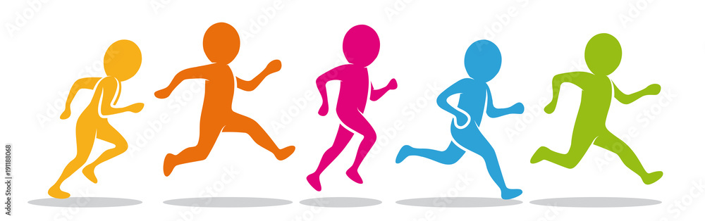Farbiges Figuren-Set: Jogger / Läufer / Laufgruppe – Flat Design Farbiges Figuren-Set: Jogger / Läufer / Laufgruppe – Flat Design