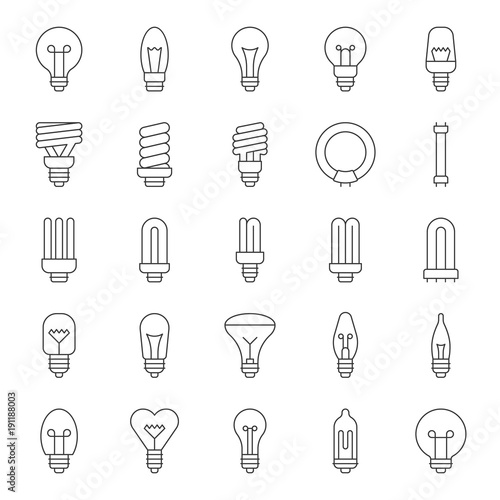 Set of simple type of Light bulb and fluorescent  thin line icon