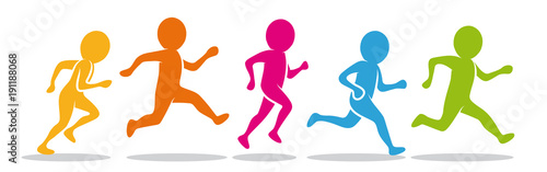 Farbiges Figuren-Set: Jogger / Läufer / Laufgruppe – Flat Design