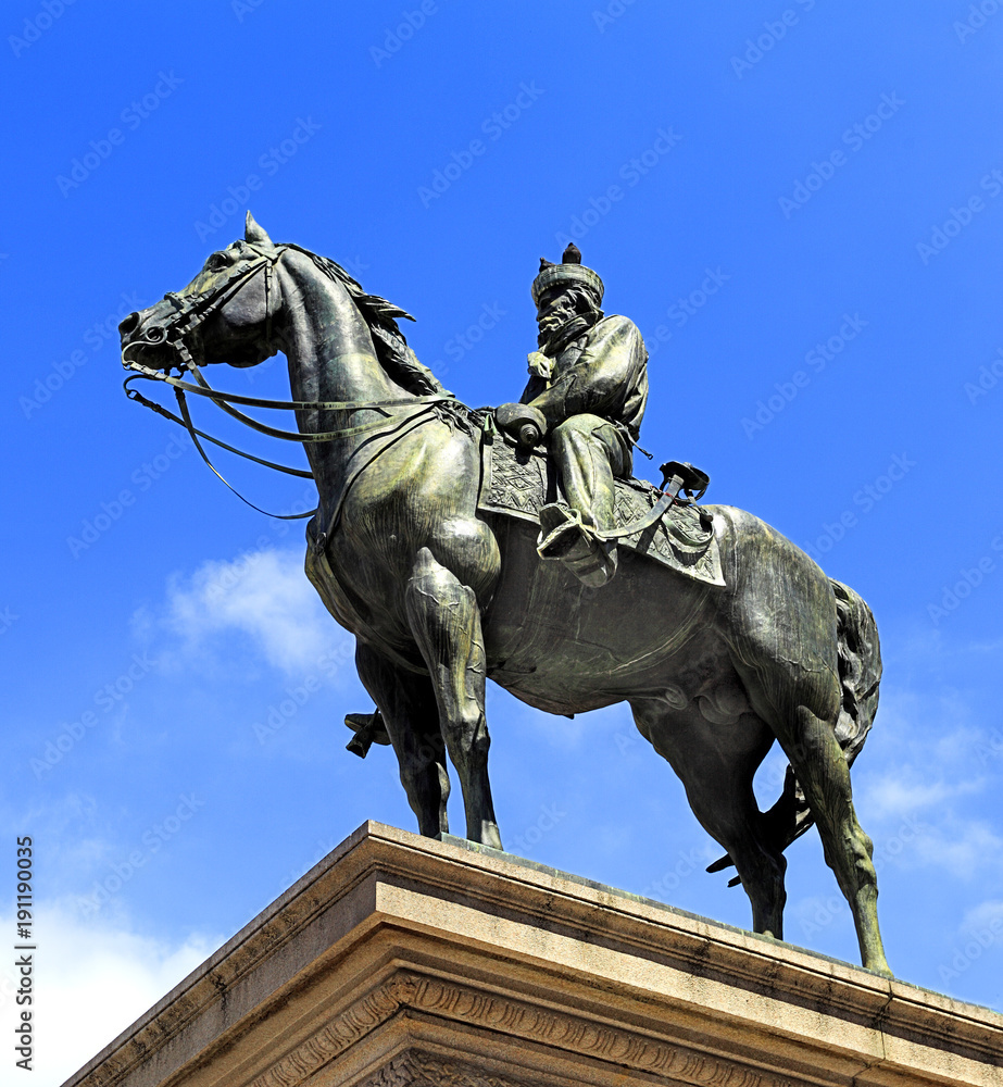 Genoa, Liguria / Italy - 2012/07/06: Piazza de Ferrari square - Giuseppe Garibaldi monument
