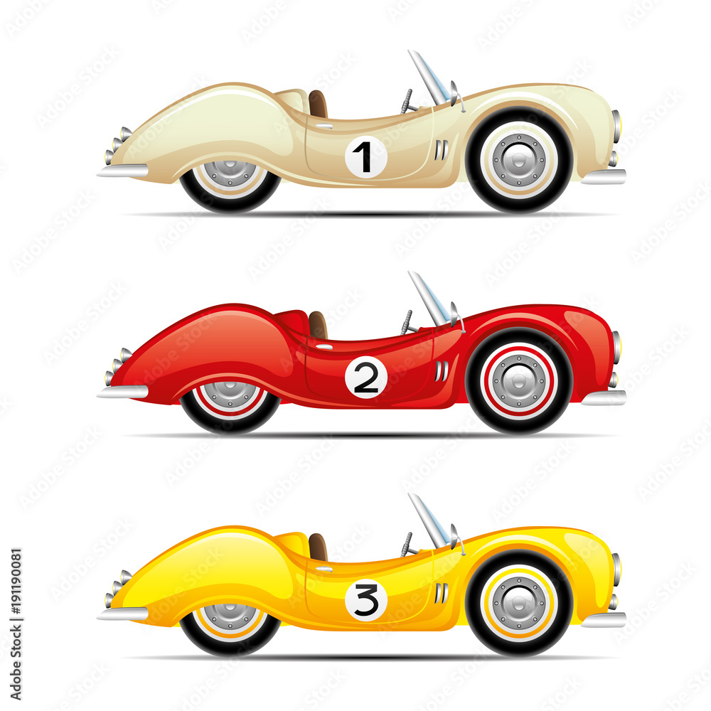 Set of retro cars on a white background.