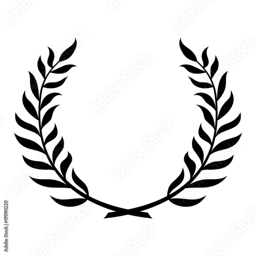 Black laurel wreath sign on white background.