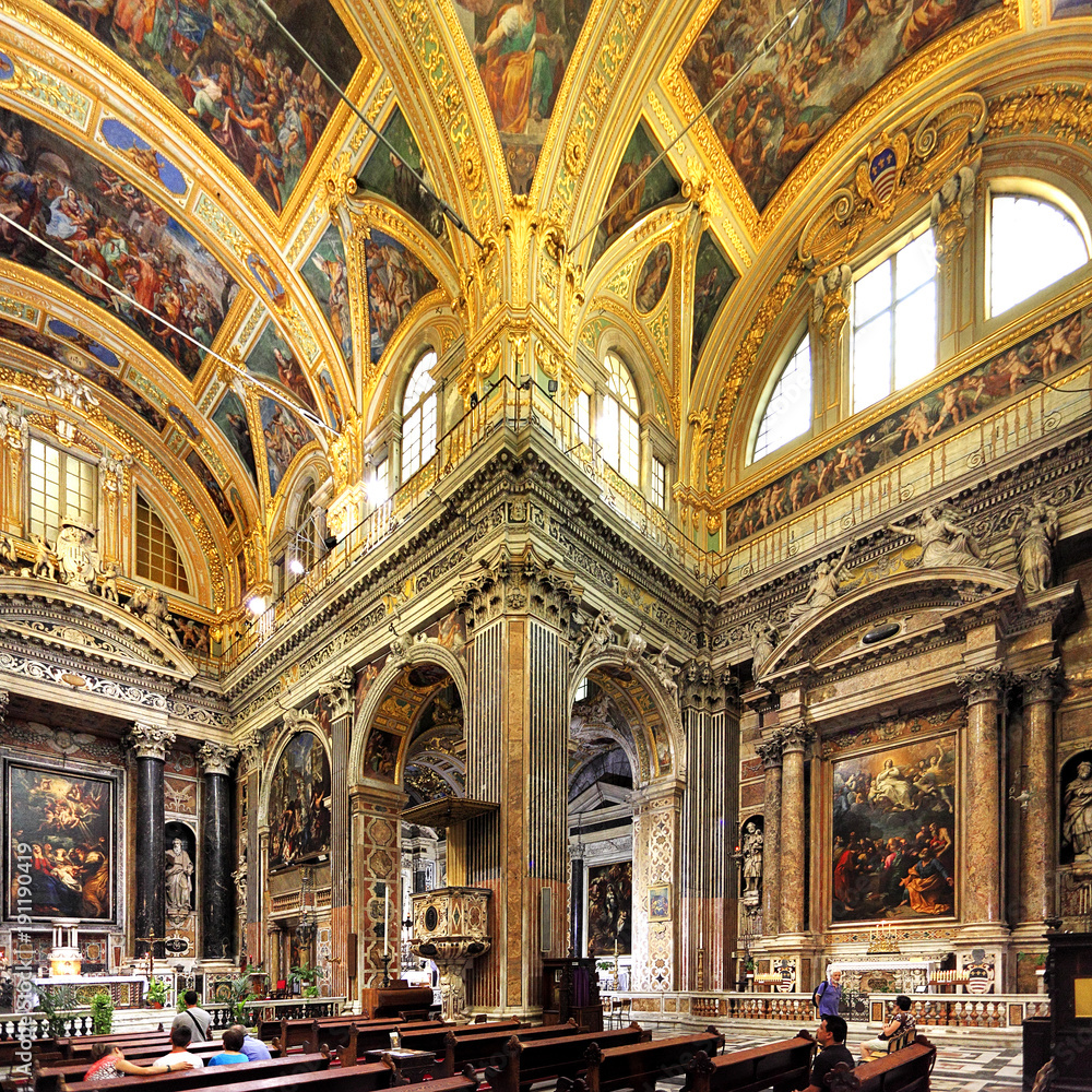 Genoa, Liguria / Italy - 2012/07/06: Interior of the church of Gesu / Jesus