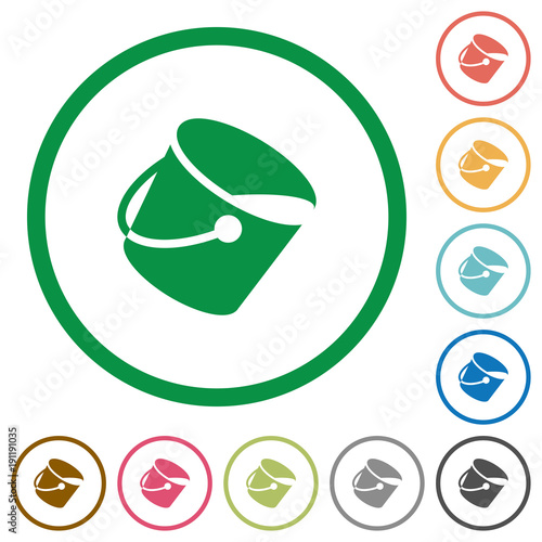 Paint bucket flat icons with outlines