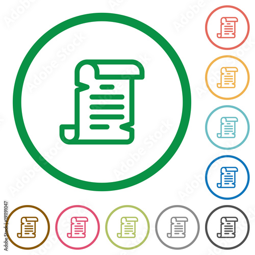 Paper scroll flat icons with outlines