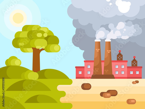 Flat illustration of human impact on climate change