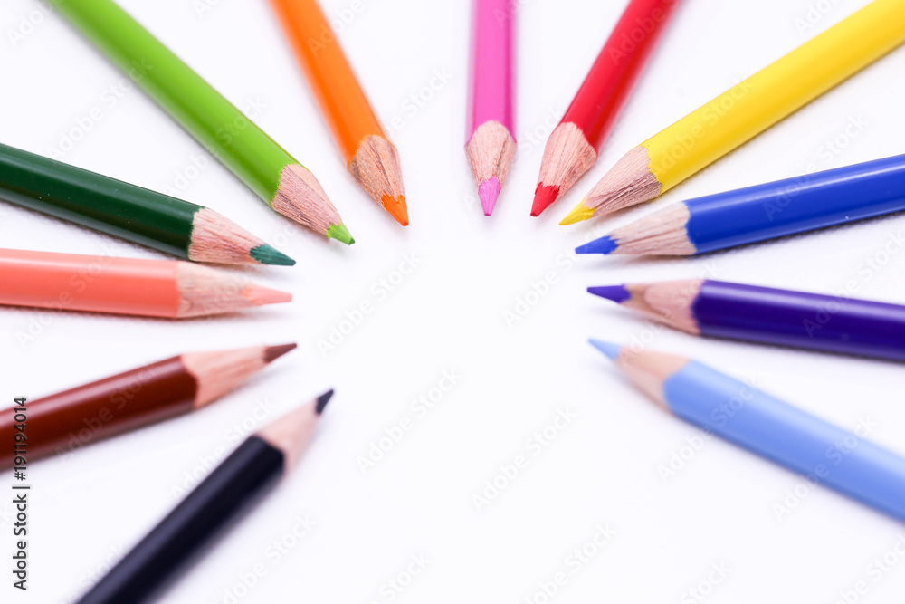 Fototapeta premium Close up Color pencils isolated on white background.