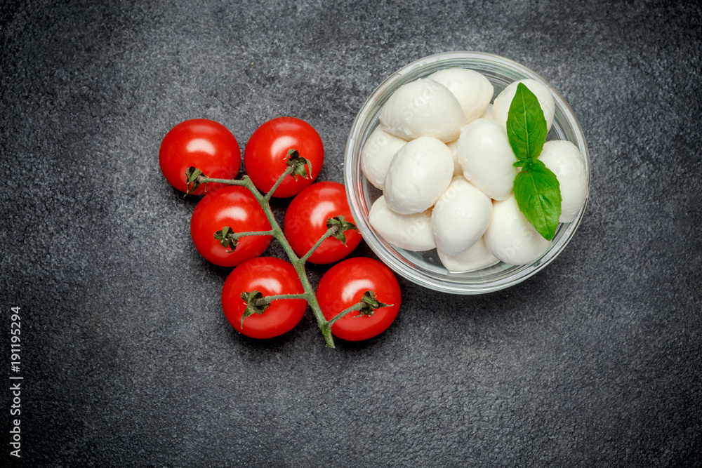 Italian mozzarella cheese and tomatos. Caprese salad ingridients Italian mozzarella cheese and tomatos. Caprese salad ingridients