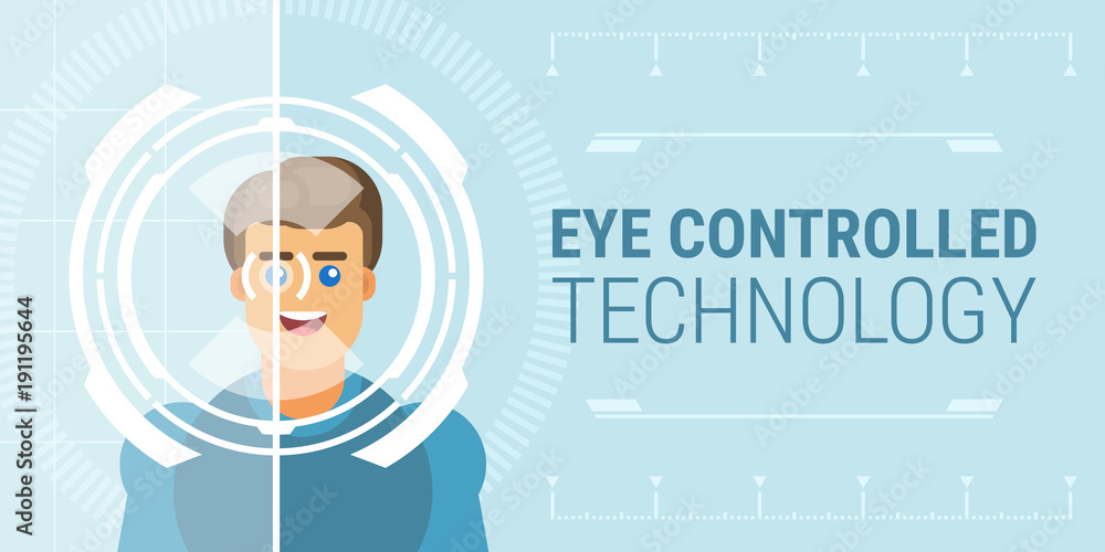 Eye controlled system scanning eye retina of man modern identification ...