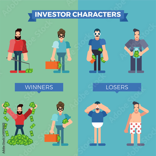 Business people characters, investors winner and loser