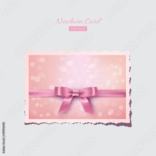 Pink vintage newborn or valentine card. Vector retro greeting newborn postcard.