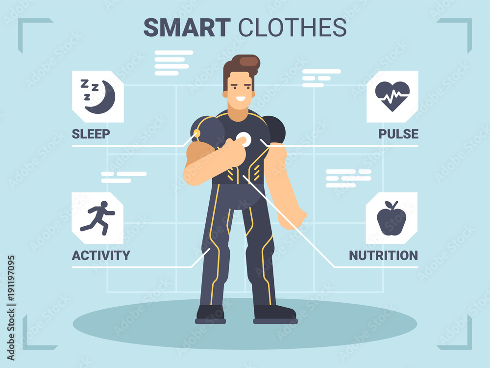 Wearable technology with a man fitness gadgets tracker and smart sensors
